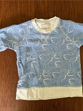 The Beaufort Bonnet Company Blue and White Wave-Print Kids One-Piece